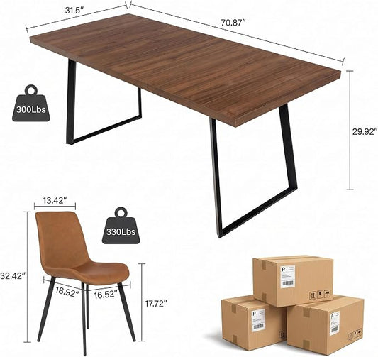 ZckyCine 7‑Piece Dining Set for 6,70.87‑Inch Table with 6 PU‑Leather Chairs, Thick Tabletop & Metal Frame for Apartment