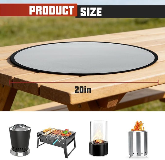 20" Tabletop Fire Pit Mat for Solo Stove Mesa XL, Easy Clean Small BBQ Mat for Outdoor BBQ, Reusable Waterproof Pad, Three-Layer Fireproof and Heat-Resistant Barbecue Mat for Tabletop Fire Pit-Silvery