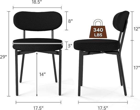 KROFEM Set of 4 Boucle Fabric Dining Chairs,Black | Mid-Century Style Comfort Sponge Filled Seat Back Dining Room Chairs for Kitchen Dining Table