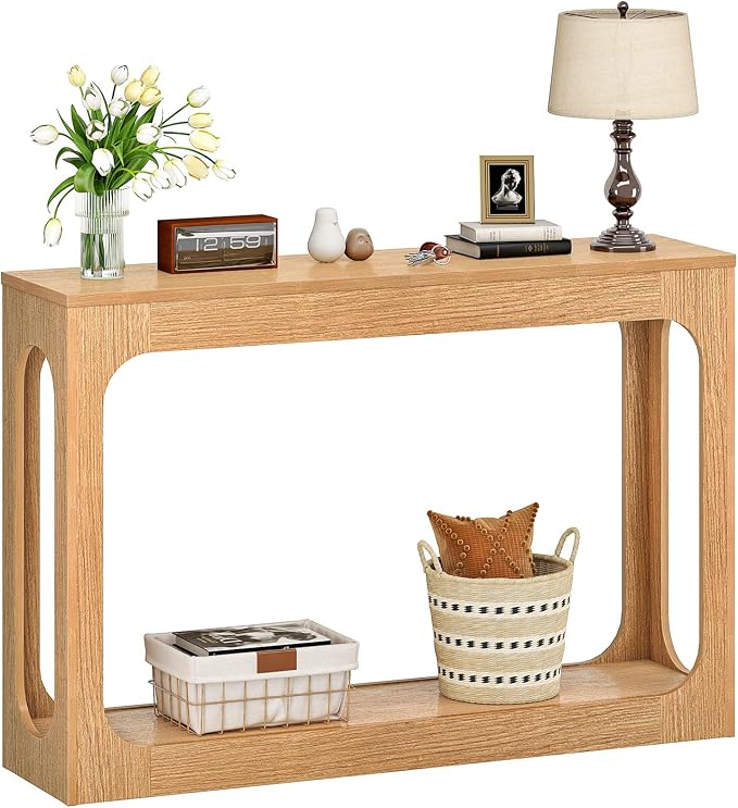 CHOEZON 47.2" Long Console Table, Entryway Table, Hallway Table, 2-Tier Behind Couch Table, Corridor Decor Stand, Narrow Rectangular with Storage for Living Room, Entry, Hallway, Light Walnut MXG03NL