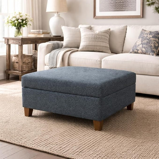 HomePop 32" Square Storage Ottoman - Textured Navy