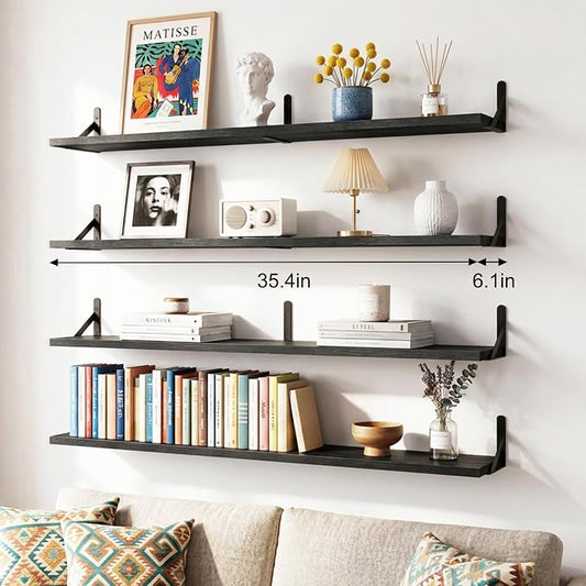 YGEOMER Floating Shelves for Wall, 35in Black Wall Shelves for Living Room, Bathroom, Bedroom, Kitchen, Home Decor (Set of 4)