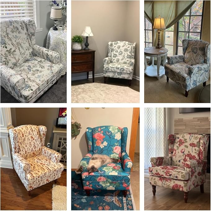 EROMMY Floral Accent Chair, Comfortable High Back Upholstered Armchair with Solid Wood Legs, Leisure Single Sofa Chair for Living Room, Bedroom, Home Office, Teal Floral