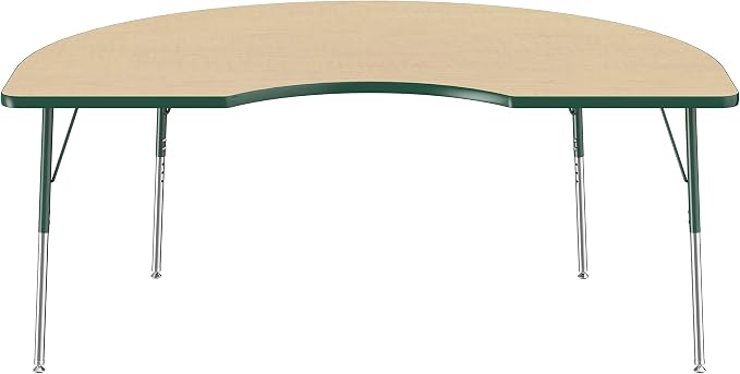 Factory Direct Partners 10085-MPGN Kidney Activity School and Office Table (48" x 72"), Standard Legs with Swivel Glides, Adjustable Height 19-30" - Maple Top and Green Edge