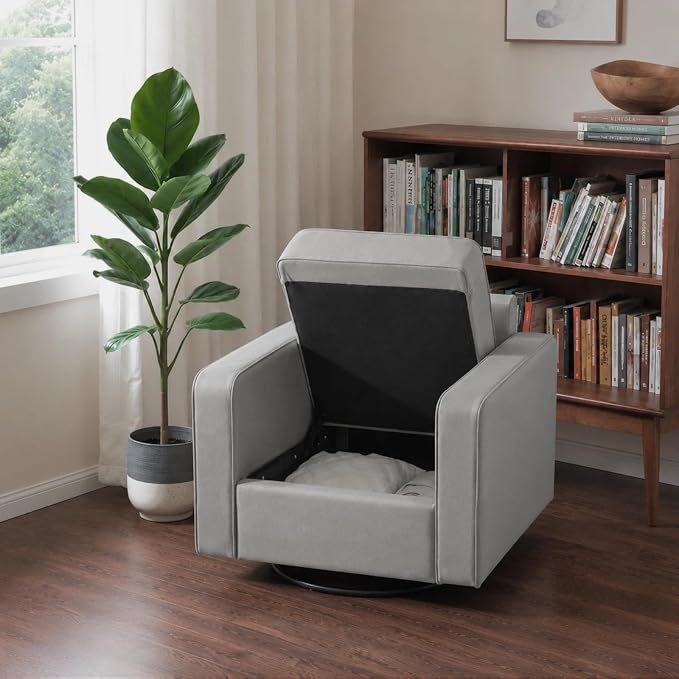 Aoiy & Wifon 33.6" W Swivel Accent Chair, Mid Century Modern Swivel Chair for Living Room, Comfy Small Accent Chair, PU Leather, Gray