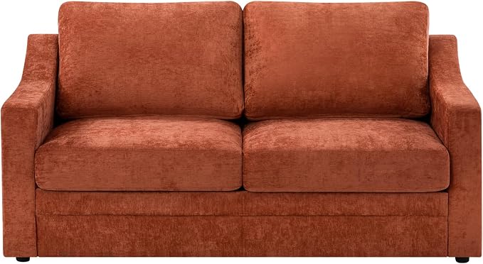 67” Chenille Loveseat Sofa w/Comfortable Back Cushions, Orange | Modern 2-Seat Couch w/Deep Seat Space, Upholstered 2 Seaters Sofa w/High Resiliency Foam for Living Room