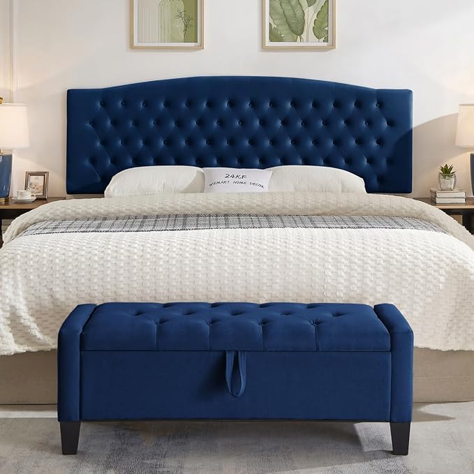 24KF Upholstered Tufted Button Velvet Wall Mounted Headboard,Comfortable Fashional Headboard King/CA King Size, 6058-K-Navy