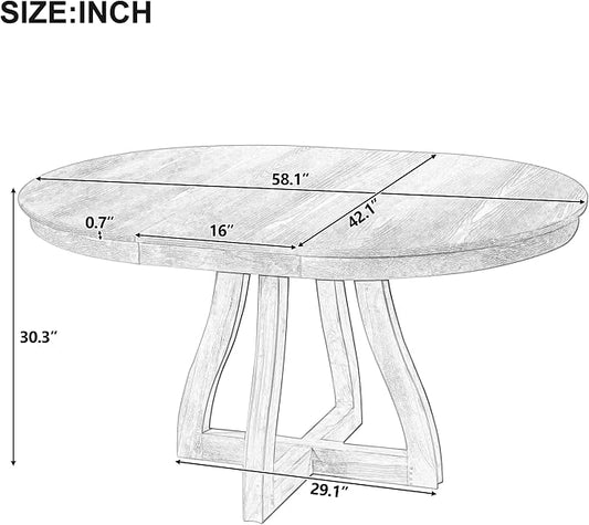 LUMISOL 42"-58" Extendable Round Dining Table for 4-6, Farmhouse Kitchen Table with 16” Middle Leaf and Curved Table Legs for Kitchen, Dining Room, Apartment, Natural Wood Wash