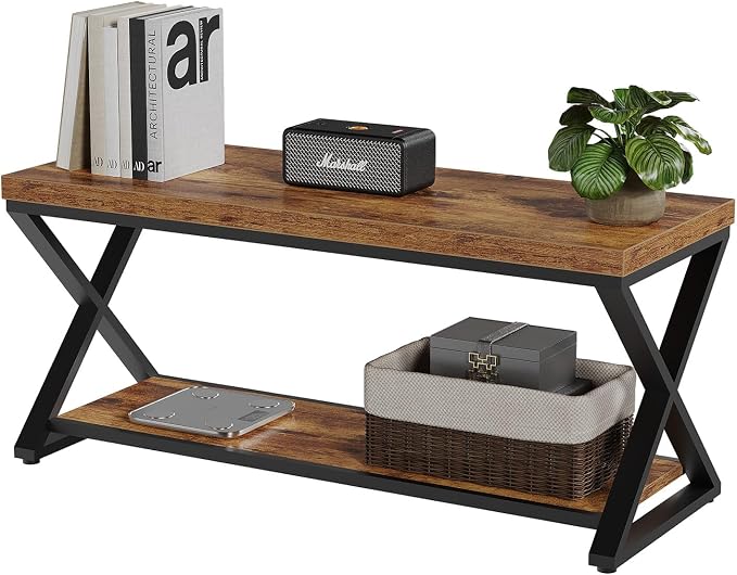 IBF Wooden Bench Indoor, Wood Entry Way Bench with Shoe Storage Rack for Entryway, Industrial Entryway Bench Seat for Foyer Bedroom Living Room Entrance Organization, Rustic Brown Oak, 39 Inch Long
