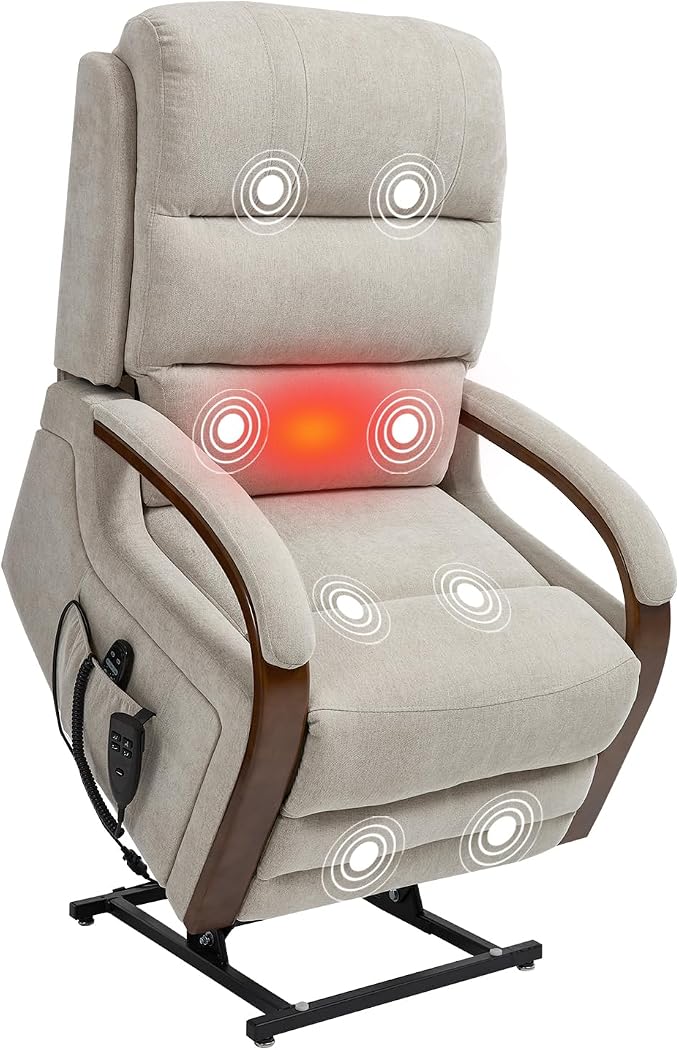 Trustyue Power Lift Recliner Chair, 180° Lay Flat Recliner, Lift Chair with Massage and Heat, Standing Assistance, Infinite Position Reclining, Living Room Chair for Elderly People(Fabric Beige1)
