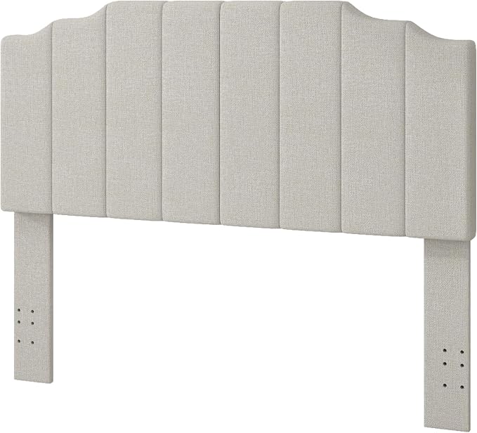 Befurtori Queen Size Headboard Only, Linen Wall Mounted Headboard Queen/Full Size for Adjustable Bed, Modern Vertical Channel Design with Curved Tufted Upholstered Head Board, Linen Gray