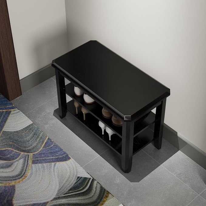 AQIMUELE Wood Shoe Rack Bench for Entryway, 2 Tier Shoe Rack for Front Door Entrance, Shoe Bench with Shoe Storage for Entryway, Bedroom, 23.6"