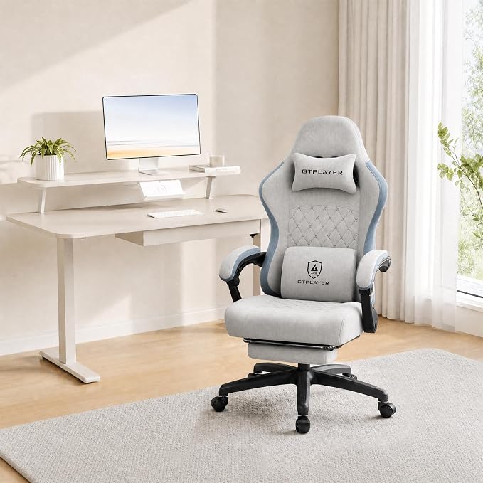 GTPLAYER Gaming Chair, Computer Office Chair with Pocket Spring Cushion, Linkage Armrests and Footrest, High Back Ergonomic Computer Chair with Lumbar Support Task Chair with Footrest