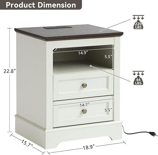 LOUVIXA Farmhouse Bedroom Sets of 4, Including 9 Drawer Dresser, 5 Drawer Dressers and Nightstand Set of 2 with Charging Station (Off White Sets, 3 Pieces-9 Drawer Dresser+2 Nightstand)
