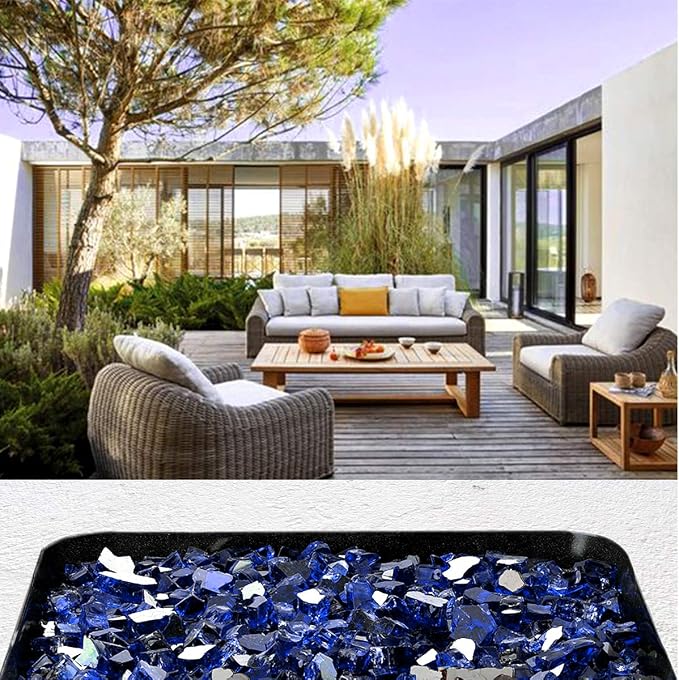 Mr. Fireglass 10 Pounds Fire Glass, 1/2 Inch High Luster Reflective Tempered Fire Glass Rocks for Fire Pit Fireplace and Landscaping, Cobalt Blue