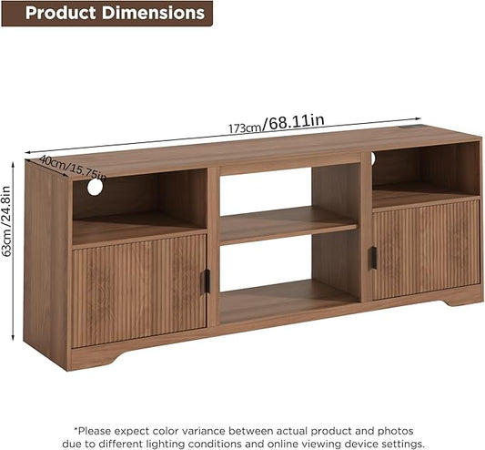 Fluted TV Stand for Tvs up to 80",Mid Century Modern TV Stand with Open Adjustable Shelf,Entertainment Center Wood TV Media Console with Cord Holes for Living Room Furniture Bedroom,Walnut