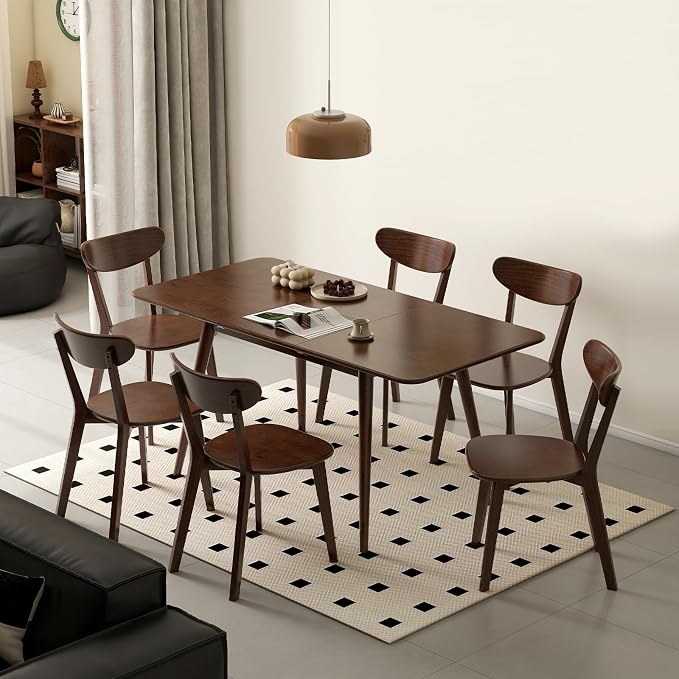 47’’-63’’ 100% Oak Extendable Dining Table and Bench Set, Solid Wood Folding Kitchen Table, Mid Century Modern Dinner Table for Kitchen, Apartment, Living Room (47''-63''+ 1 Bench)