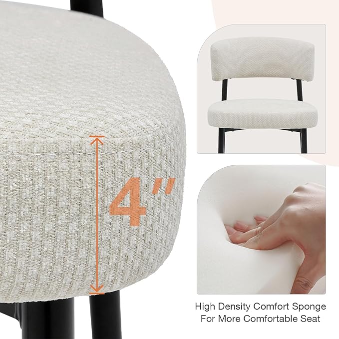 DUMOS Dining Chairs Set of 4, Mid Century Modern Chair Round Upholstered Curved Backrest, Kitchen Vanity Living Room Chairs with Black Metal Legs, Beige