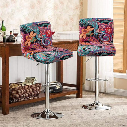 Levoberg Bar Stools Cover Set of 4 Printed Armless Swivel Barstools Slipcovers with Backs Stretch Square Counter Height Bar Stools Covers Mid Low Back Chair Cover for Kitchen Dining Room Bar #6