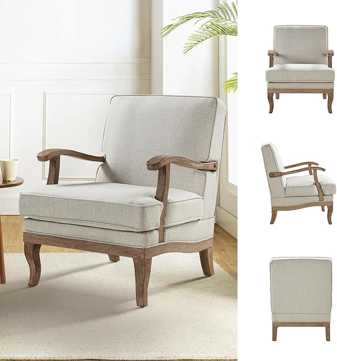 HULALA HOME Mid-Century Modern Accent Chairs Set of 2, Upholstered Lounge Arm Chair with Solid Wood Legs and Armrest, Removable Cushion Comfy Reading Armchair for Living Room, Bedroom, Balcony, PEWTER