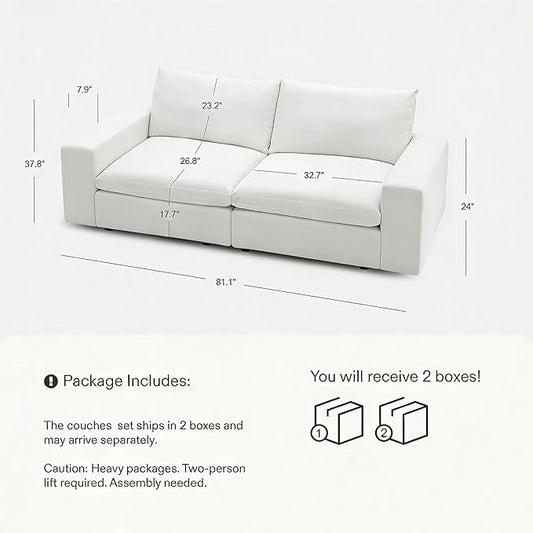 Cloud Couch Sectional 81.1'' Oversized Modular Deep Seat Sofa Comfy White Cloud Couch with Washable Cover for Living Room Loveseat