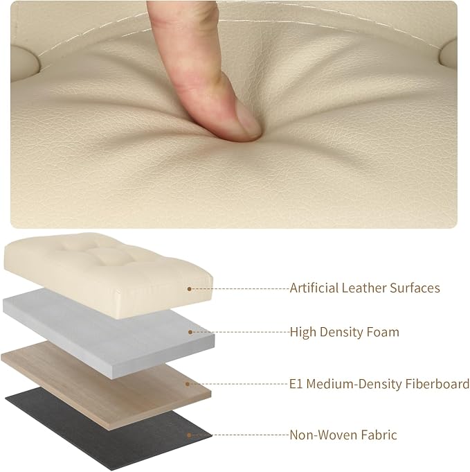 BelugaHelper Storage Ottoman Foot Rest Stool, Folding Leather Footstool Bench with Thicker Foam Padded Seat. Short Foot Stool Ottoman with Storage for Living Room Bedroom 350 lbs, 17x13x13in, Beige