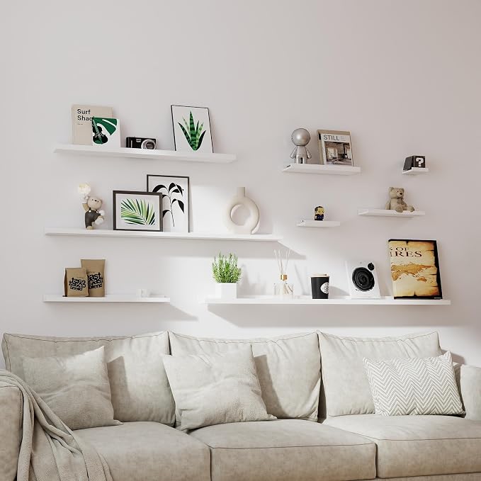 White Floating Shelves for Wall Decor, Long Wall Mounted Storage Shelf for Bedroom, Living Room, Bathroom, Kitchen, Nursery, Display Picture Ledge Shelf with Lip Set of 2-36 Inches, White