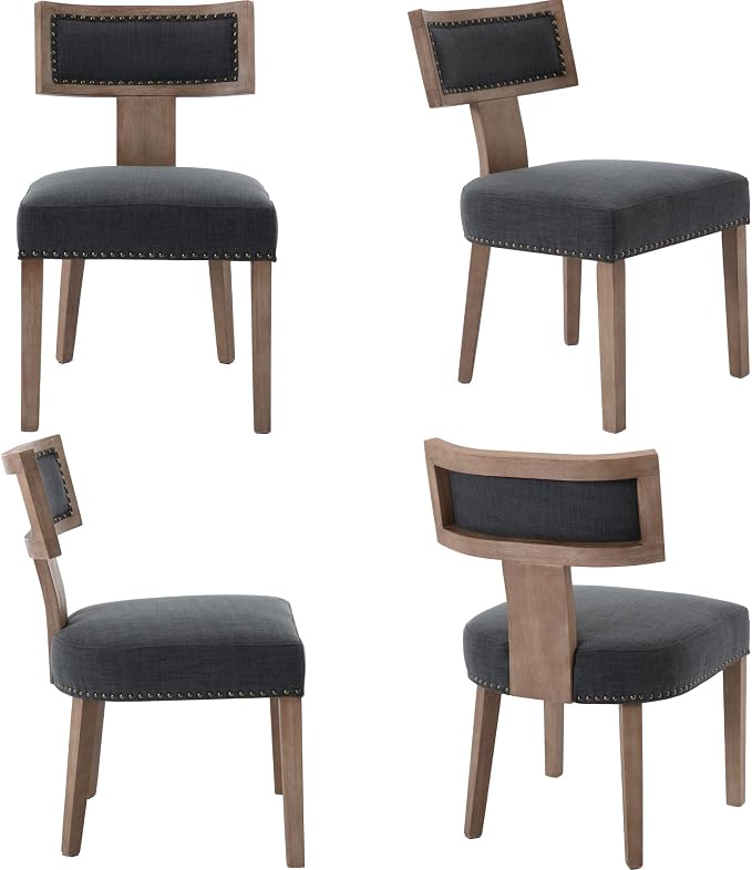 RIVOVA Upholstered Dining Chairs Set of 6 with Nailhead Trim, Modern Wooden Kitchen Chairs Fabric Side Dining Room Chair Farmhouse Dinner Chair, Charcoal