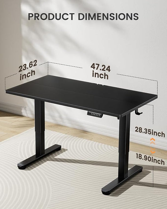 ErGear Low Height Adjustable Desk, Lifts 18.9-28.4 Inches, 48 X 24 Inches Electric Standing Desk for Kids, 4 Height Memory Settings & Storage Hooks, Home Office Computer Table & Study Desk, Black