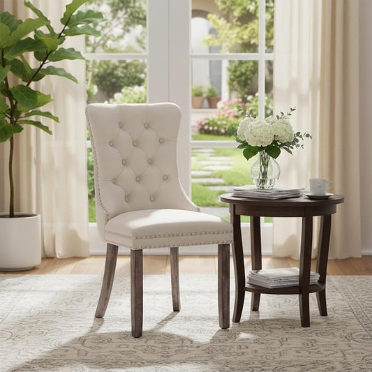 Single Dining Chair Mid Century Modern Dining Chair Velvet Upholstered Dining Room Chair Farmhouse Dining Accent Chair with High Back and Nailhead Trim for Kitchen, Living Room, Bedroom (Beige)