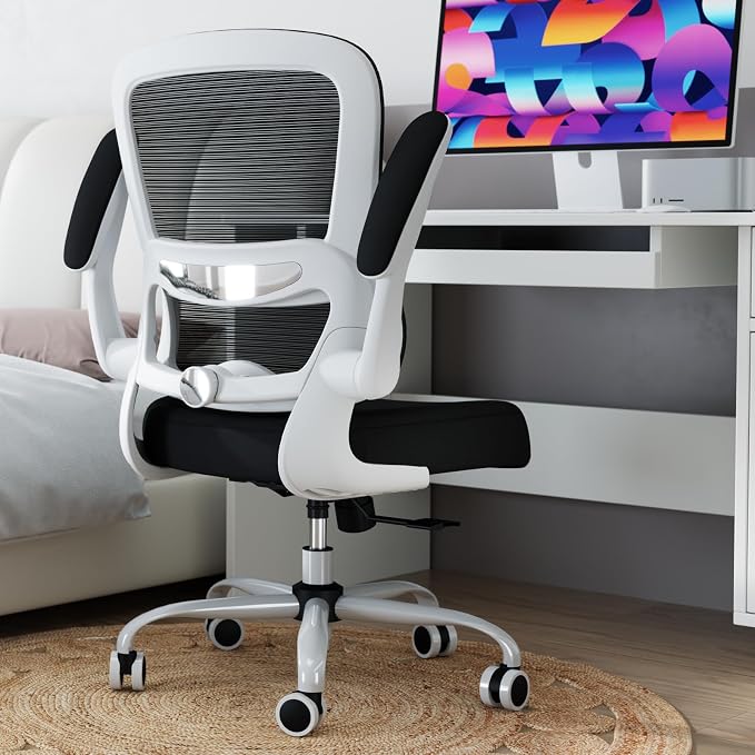 TRALT Office Chair - Ergonomic Desk Chair with Adjustable Lumbar Support, Mesh Computer Chair, Executive Chairs for Home Office Comfortable Lumbar Support (White+Black)