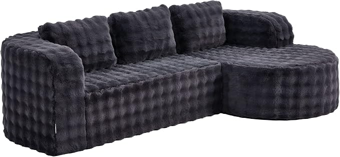 Hobestluk Modular Sectional Sofa Couches L-Shape Couch 3 Seat Modular Sofa Memory Foam Sectional Couches for Living Room, Cloud Couch (Round Ash Grey, 96", Left Hand Facing)