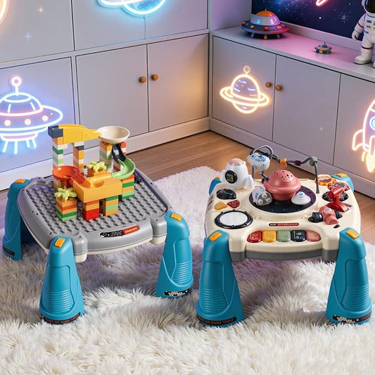 VEVOR Baby Spacecraft Musical Table Toys for Toddlers 6–18 Months, Learning Activity Desk with Space Theme & Soft-Glow Star Projector & 60+ Sound Sources, Toddler Learning Table, for Kids 6-18 Months