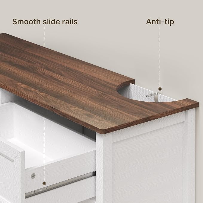 Gizoon Dresser for Bedroom Set of 2, Include 6 Drawer Dresser & 7 Chest of Drawers, White Finish with Rustic Wood Top, with Metal Pull Handles, Anti-Tip Design, Modern Bedroom Furniture Set