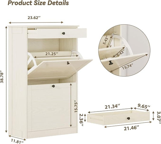 FTZxHKLX Shoe Cabinet with 2 Flip Drawers, Slim Freestanding Hidden Shoe Organizer with Drawer, Pet-Proof Shoe Storage Cabinet for Entryway Living Room Behind The Door, Light Oak