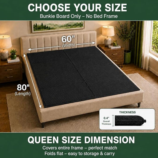 DFAN 60"×80" Bunkie Board Queen Size – Double Sided Non-Slip Breathable Bed Support, Anti-Sag Queen Bed Slats Support Under Mattress for Slatted Bed Frame Base, Metal Frames, Sofa Beds, Foldable Black