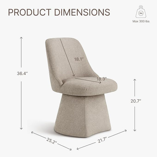 KISLOT Swivel Dining Chairs Set of 2, Upholstered Mid Century Modern Deskchair with High Back, Linen Fabric Kitchen Chairs for Dining Room, Bedroom, Dressing Room, Khaki
