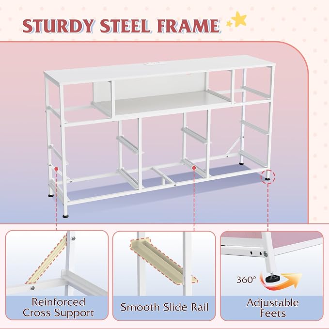 WLIVE Dresser TV Stand for 45, 50, 55 inch TV, Entertainment Center with LED Lights & Charging Station, Chest of Drawers with 8 Fabric Drawers and Open Shelves for Living Room, Hallway, A-Pink