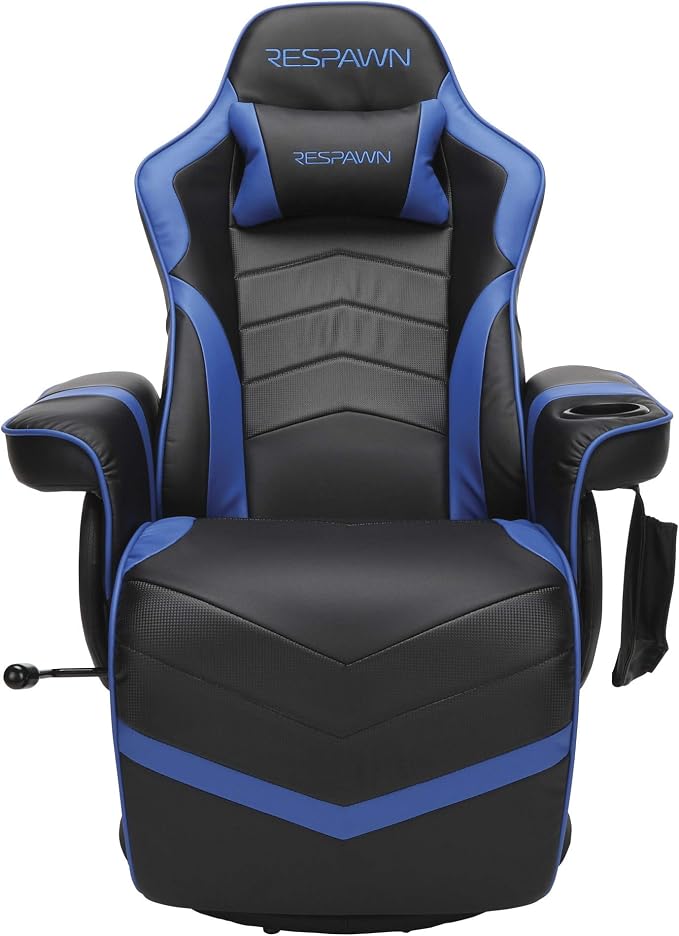 RESPAWN 900 Console Gaming Recliner with Footrest and Lumbar Support - Comfortable Ergonomic Gaming Chair with Headrest, No Wheels, Reclining, Heavy Duty, Racing Style Video Game Chairs - Blue
