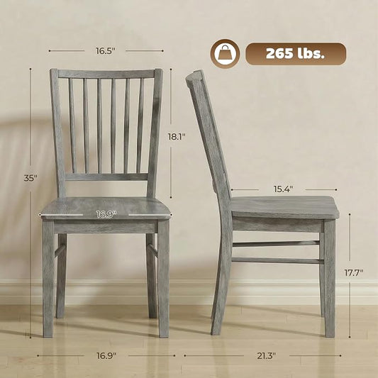 HOMCOM Farmhouse Dining Chairs Set of 2, Ergonomic Solid Wood Armless Kitchen Chairs with Rubberwood Legs for Dining Room, Kitchen, Rustic Gray