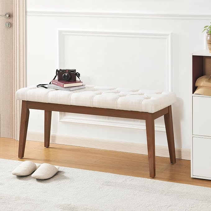 kinmars Upholstered Bench for Bedroom End of Bed,42.5-inch Entryway Bench for Living Room,Dining Bench with Padded Seat and Solid Wood Leg for Kitchen Bedroom,Indoor and Hallway