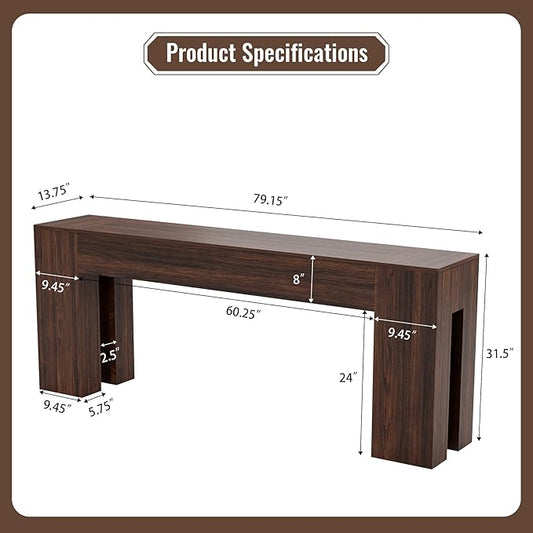 Epecoya Extra Long Sofa Console Table for Entryway Living Room, 79-Inch Farmhouse Wood Behind Couch Table, Rectangular Accent Console with Wooden Double Base for Hallway Foyer Entrance, Walnut Brown