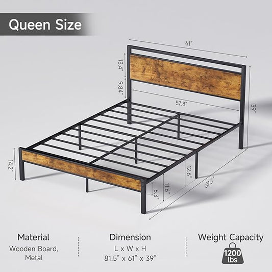 Z-hom Easy Assembly Sturdy Metal Platform Bed, Queen Size Bed Frame with Headboard & Footboard, Anti-Slip & Silent Support, No Box Spring Needed with Underbed Storage, Modern Bedroom Furniture