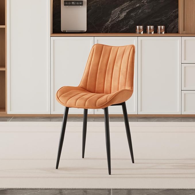 VECELO Dining Chairs Set of 2, Velvet Fabric & Metal Frame, Mordern Style for Kitchen, Living Room,Offcie, Brown