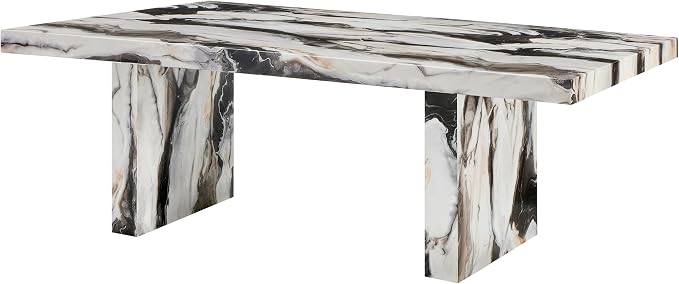 Roundhill Furniture Cavira Modern Faux Marble Dining Table with Double Pedestal Base