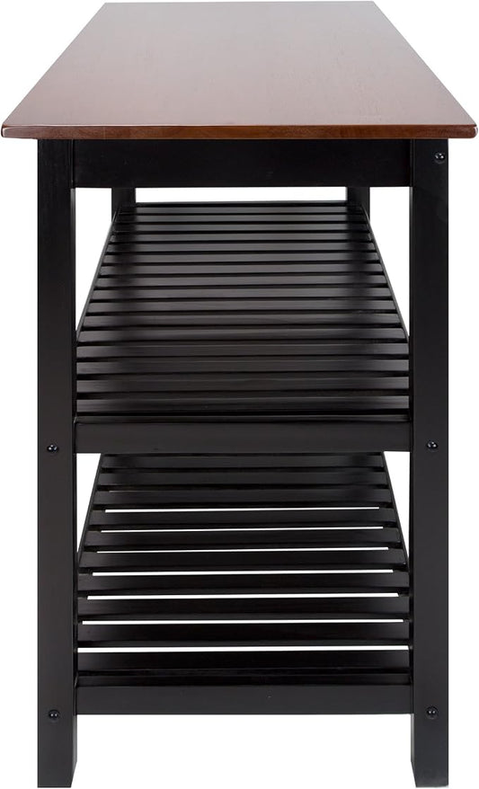 Casual Home Kitchen Island with Solid American Hardwood Top, Walnut&black
