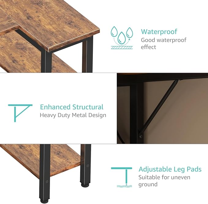 Lufeiya L Shaped Computer Desk with Drawers & Storage Shelves, 63 Inch Corner Desk with Power Outlet for Home Office Bedroom, L-Shaped Teen PC Gaming Desks with Fabric Drawer, Rustic Brown