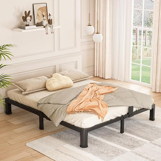 Bilily 6 Inch Low Bed Frame Full with Round Corner Legs,3500 LBS Heavy Duty Low Profile Full Size Bed Frame Metal Platform, No Box Spring Needed, Easy Assembly, Noise-Free, Headboard Compatible,Black