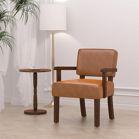 FAGAGA Accent Chair, PU Leather Living Room Chairs Oversized with Soft Seat and Armrests, Armchair for Bedroom, Dinning, Reading, Waiting Rooms (Leather Brown)