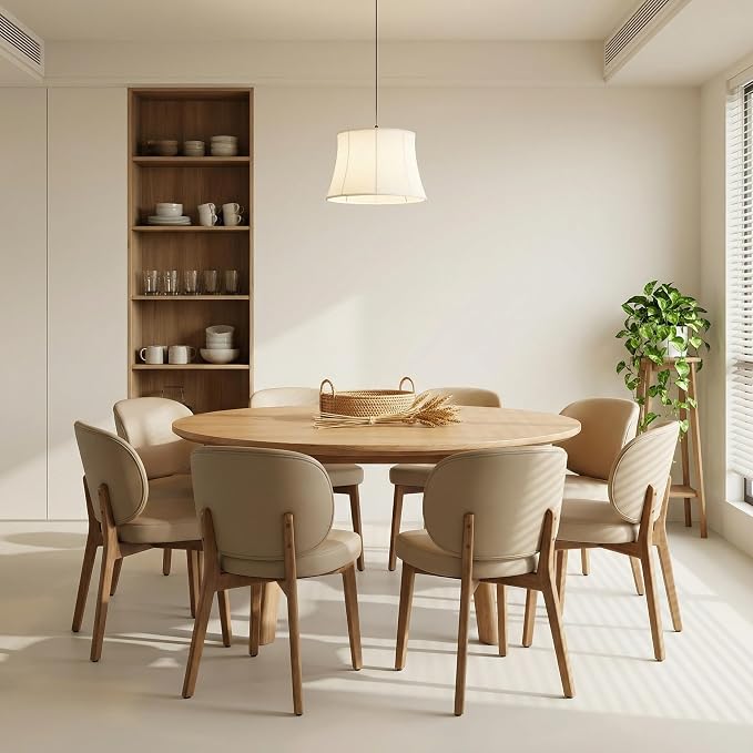 YOUNIKE Dining Chairs Set of 4 Modern Kitchen Dining Room Chairs Khaki | Faux Leather Upholstered Armless Side Accent Chair with Back Wide Padded Seat Wooden Leg, Soft, Waterproof, Comfortable